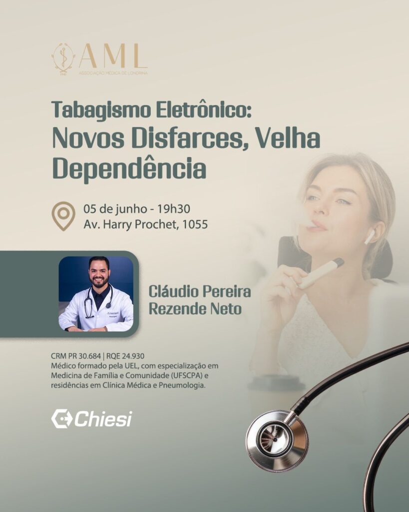 "Tabagismo eletrônico: Novos Disfarces, Velha Dependência" é o tema da palestra que será realizada nesta quinta-feira (5), na AML