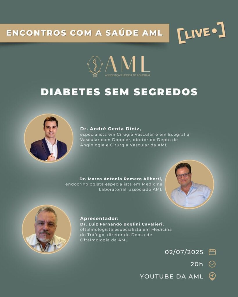 Encontro de especialistas, via Youtube, vai mostrar os impactos do diabetes no corpo com o tema "Diabetes sem Segredo", nesta quarta (2)