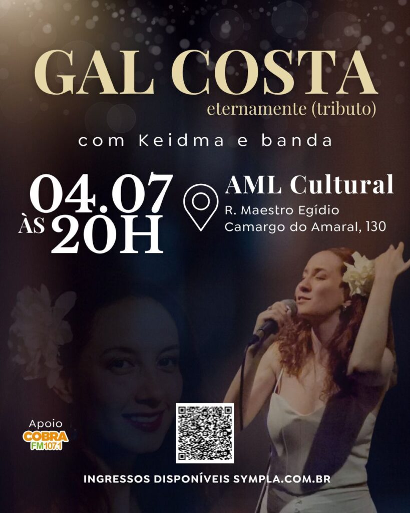 A cantora Keidma Juliana se apresenta na AML Cultural com o tributo-show "Gal Costa Eternamente", nesta sexta (4), às 20 horas