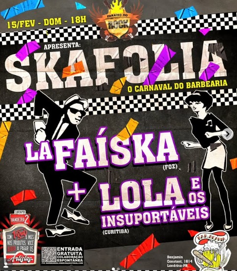 Carnaval fora da curva com muito Ska. É o Skafolia que acontece neste domingo (15), à partir das 18 horas, no Barbearia