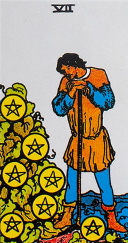 O arcano 7 de Ouros surge convidando para uma pausa inteligente: observe o que plantou: se os frutos estiverem bonitos, celebre. Se algo parecer problemático, faça os ajustes