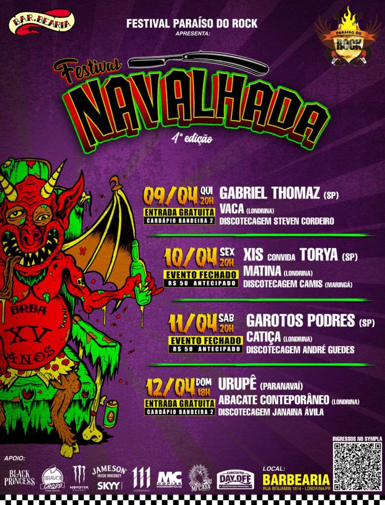 A quarta edição do Festival Navalhada acontece de 09 a 12 de abril, no Barbearia. Entre as atrações, a banda Garotos Podres