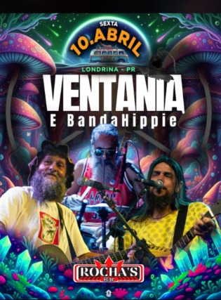 O músico Ventania e banda Hippie se apresentam nesta sexta (10), no Rocha's Rock.  No repertório muita música "maluca"