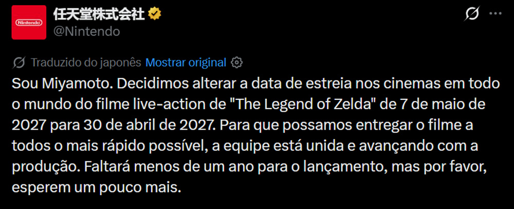O anúncio que o aguardado live-action da franquia de Zelda vai chegar aos cinemas uma semana antes do planejado animou os fãs do game