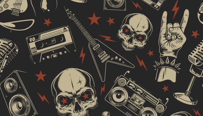 Grunge seamless pattern with skulls. Vector illustration.