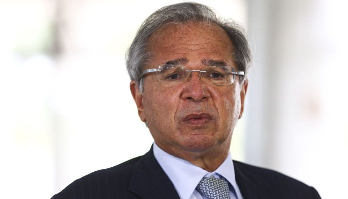 O ministro da Economia, Paulo Guedes, durante entrevista coletiva no Palácio do Planalto.