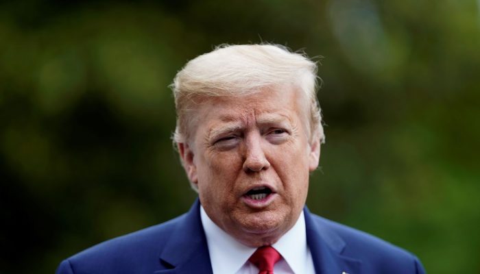 U.S. President Donald Trump speaks to reporters after arriving from Camp David to the White House in Washington, U.S. May 17, 2020. REUTERS/Eric Thayer