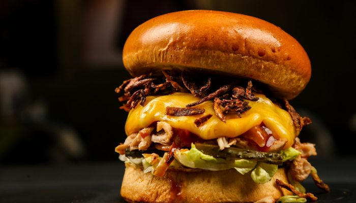 front view burger on a stand