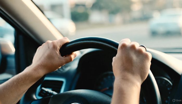 mãos no volante do carro