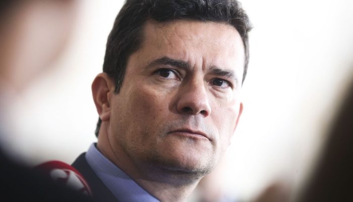 O ministro da Justiça, Sergio Moro,durante entrevista, após reunião com o presidente, Jair Bolsonaro